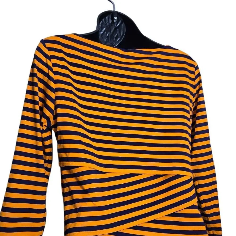 J. McLaughlin Catalina Dress Women's Size Small Orange Navy Nicola Stripe Dress